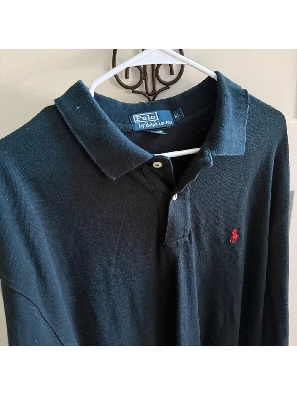 Polo Ralph Lauren Long Sleeve Polo Shirt XL Dark Navy Red Pony 100% Cotton
